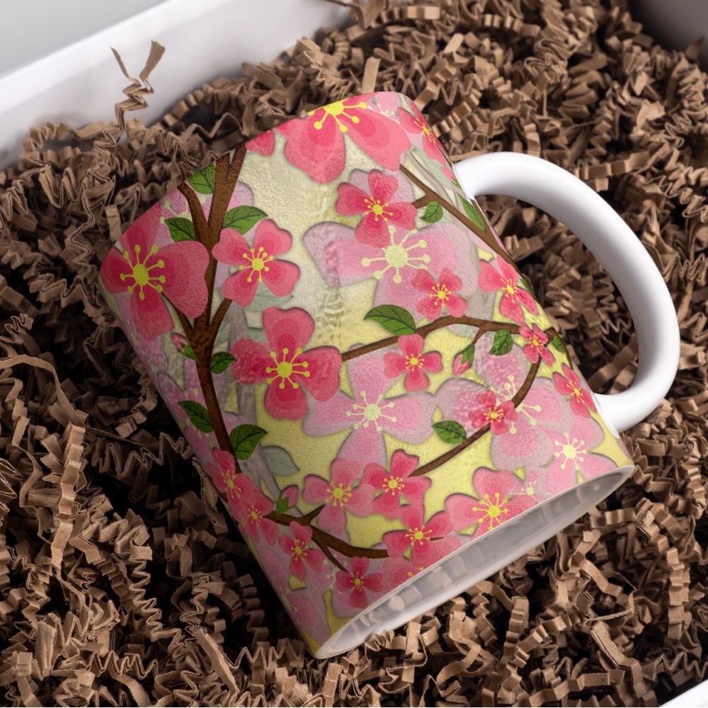 Handmade Cherry Blossom Coffee Cup | New 15oz Sublimated Coffee Mug
